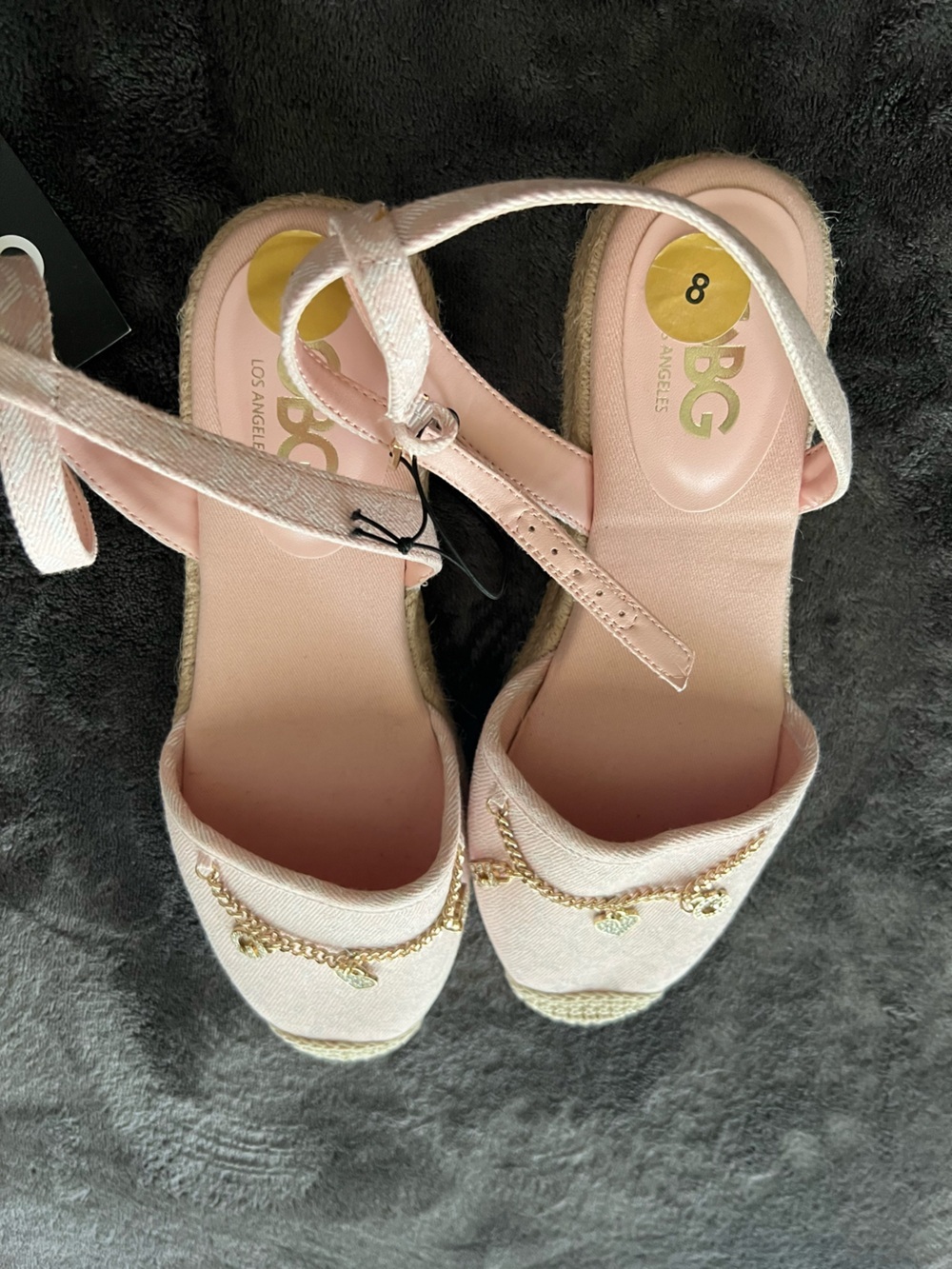 GBG Los Angeles Pale Pink Espadrille Wedge Sandals with Gold Chain